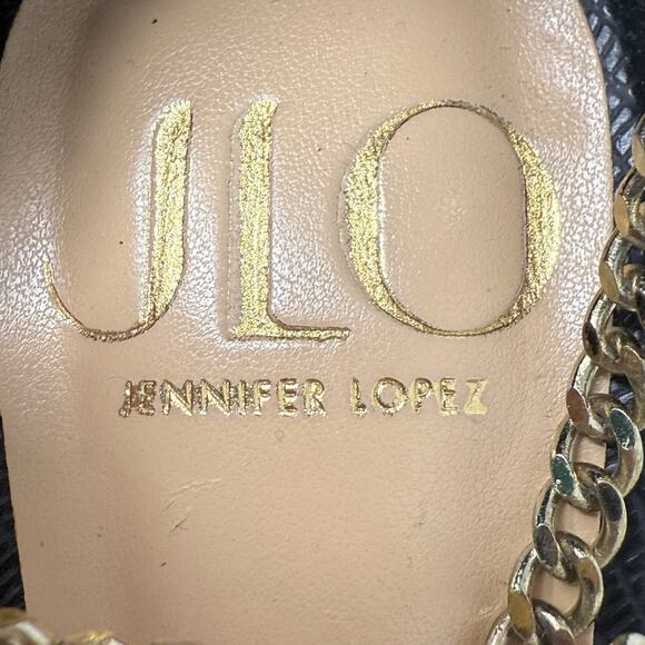 JLO Jennifer Lopez Debbye Black Gold Chain Clear Strap Heels Women’s 6 - Picture 9 of 9